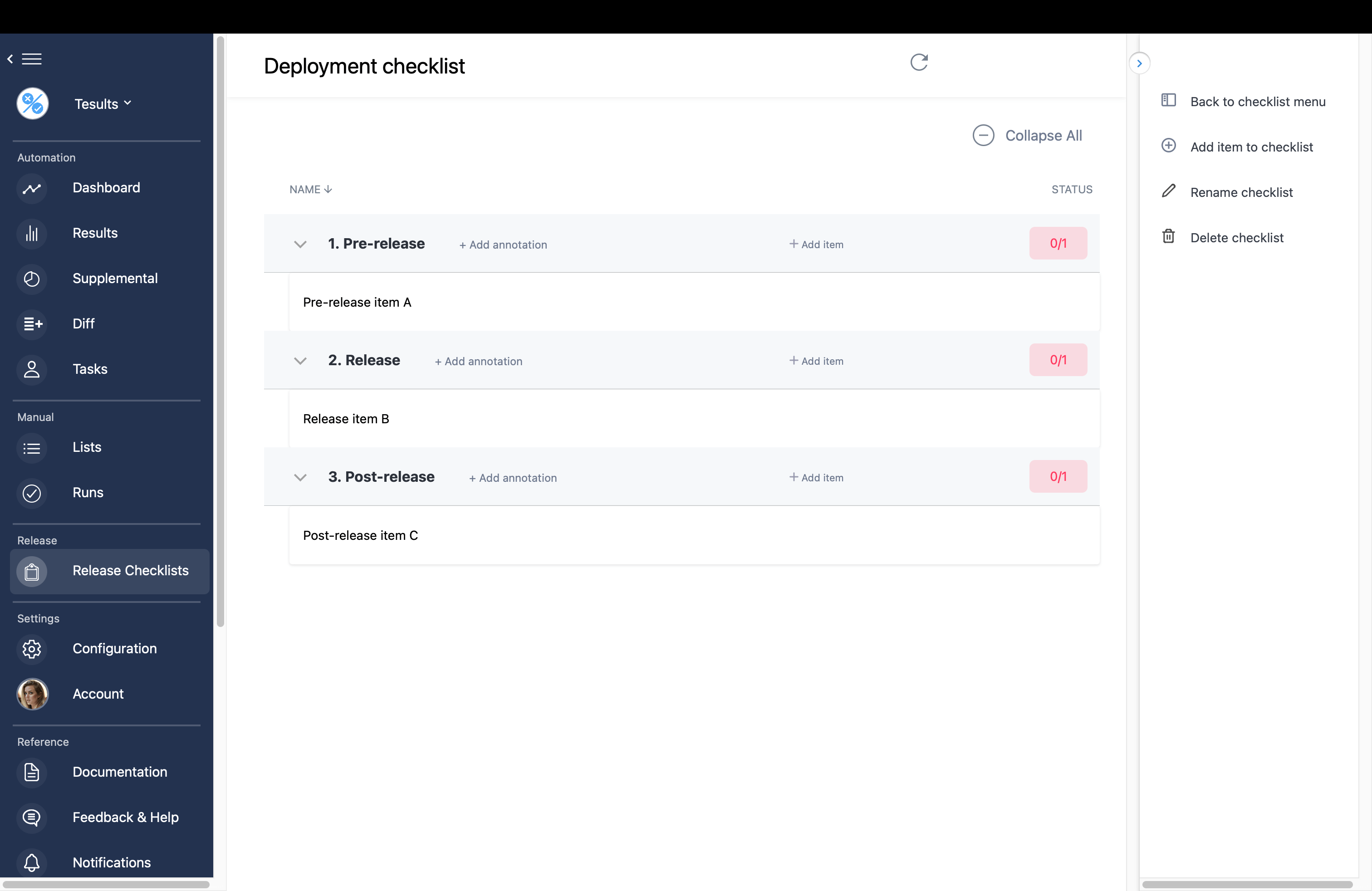 Release checklists